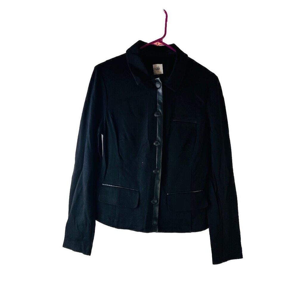 Cabi Tudor Faux Leather Detail Ponte Knit Blazer Jacket Black 3376 Womens Small - Picture 1 of 6